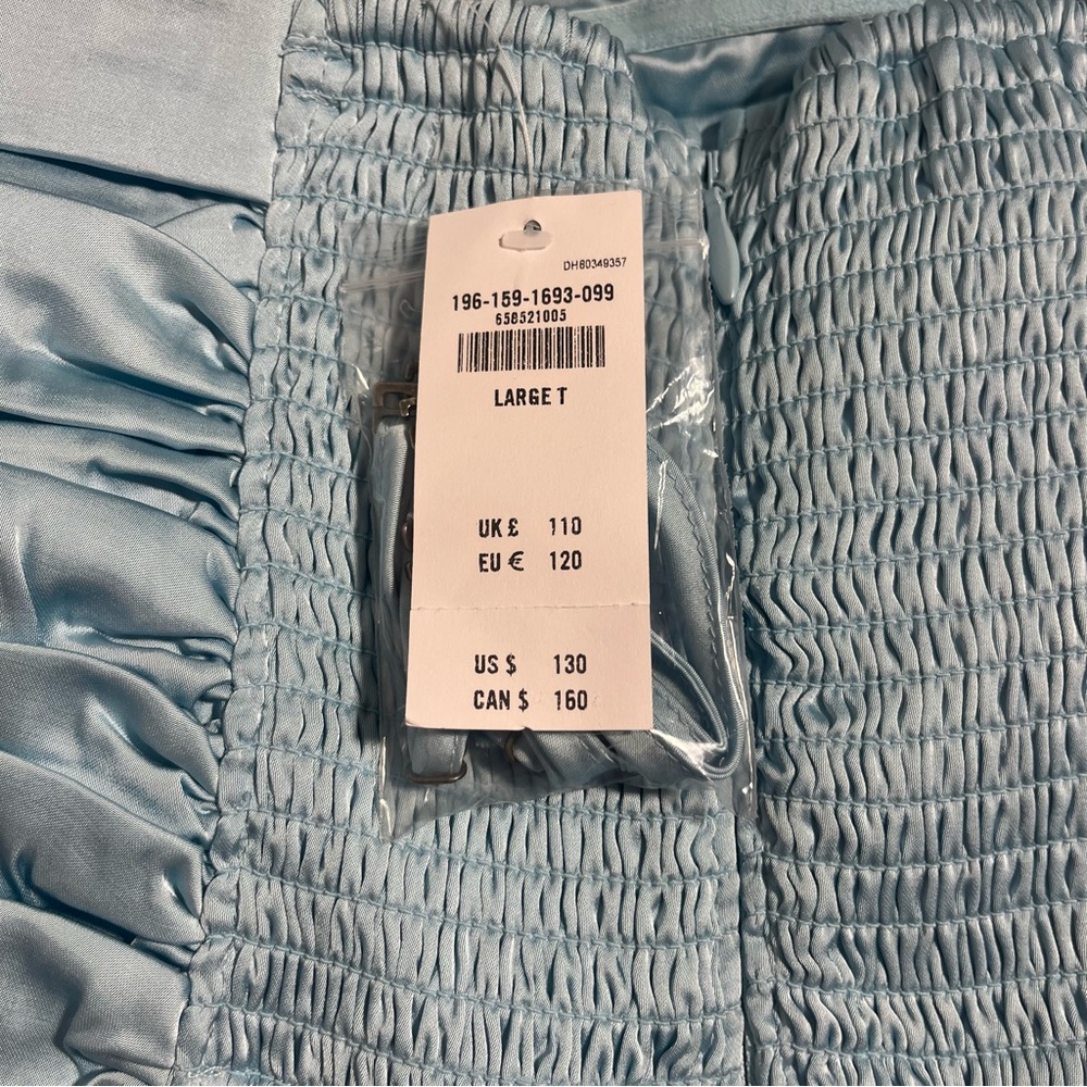Abercrombie & Fitch Womens Midi Dress Light Blue Strapless Satin Emerson Ruched - Picture 10 of 11